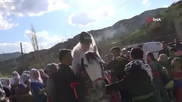 Unutulmaya yüz tutan geleneği yaşatılıyor...Gelini ata bindirip damat evine götürdüler Unutulmaya yüz tutan geleneği yaşatılıyor...Gelini ata bindirip damat evine götürdüler