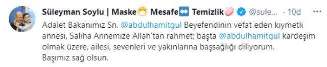 Adalet Bakanı Gül'ün annesi hayatını kaybetti