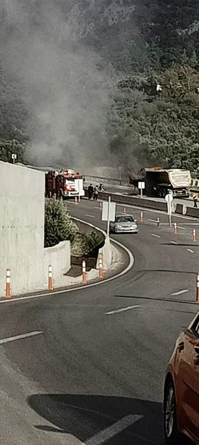 Seyir halindeki tır alev aldı Seyir halindeki tır alev aldı