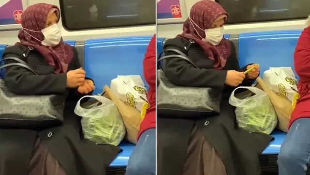 Metroda fasulye ayıklayan kadın, sosyal medyada gündem oldu Metroda fasulye ayıklayan kadın, sosyal medyada gündem oldu