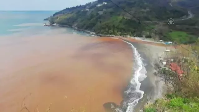 ZONGULDAK - Dereden akan çamurlu su denizin rengini değiştirdi ZONGULDAK - Dereden akan çamurlu su denizin rengini değiştirdi