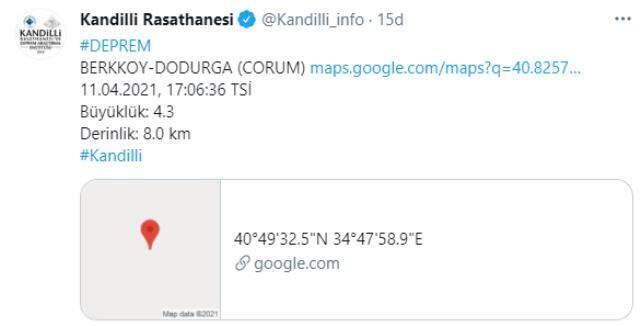 Çorum'da 4.2 büyüklüğünde deprem Çorum'da 4.2 büyüklüğünde deprem