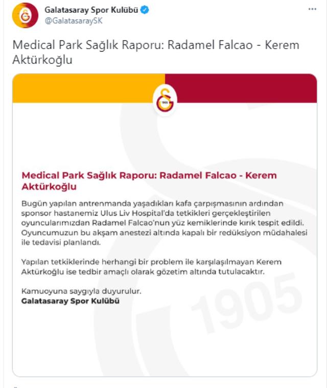Galatasaray announced that Radamel Falcao was injured