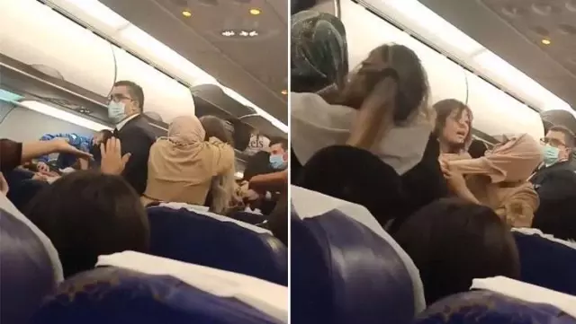 İstanbul'a gelen bir uçakta kavga çıktı, olay kameralara yansıdı İstanbul'a gelen bir uçakta kavga çıktı, olay kameralara yansıdı