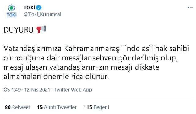 TOKİ Kahramanmaraş Dulkadiroğlu kura sonuçları SMS yanlış mı geldi? TOKİ'nin resmi açıklaması nedir? TOKİ Kahramanmaraş Dulkadiroğlu kura sonuçları SMS yanlış mı geldi? TOKİ'nin resmi açıklaması nedir?