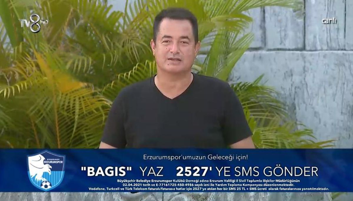 Erzurumspor Bağış gecesinde toplam kaç tl bağış toplandı? TV8 Acun Ilıcalı'nın sunuculuğunda Erzurumspor'a toplanan toplam bağış ne kadar?