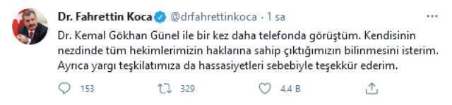 Bakan Koca, savcı tarafından ifadesi aldırılan doktorla telefonda görüştü: Hekimlerimizin haklarına sahip çıkıyoruz