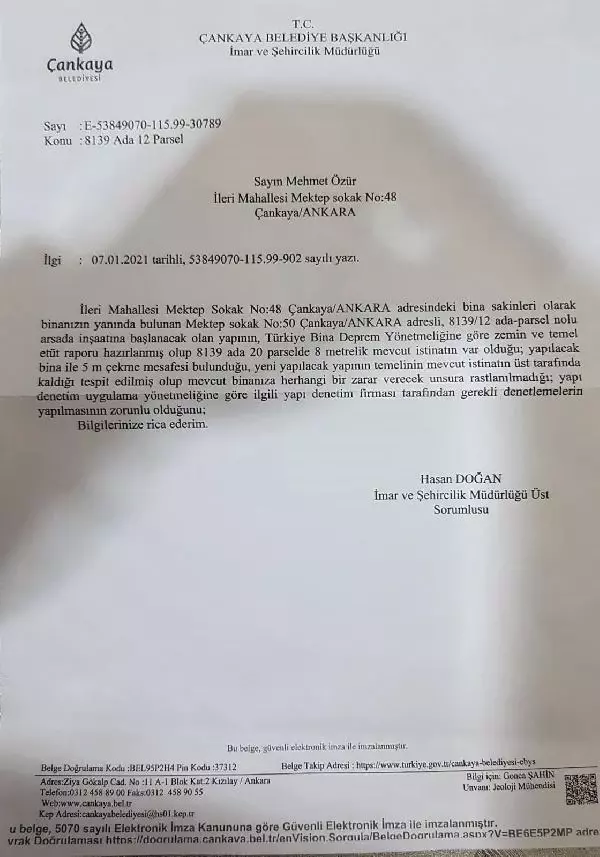 ANKARA Çankaya Belediyesi, o inşaat için 'Diğer binalara zarar vermez' yazısı yazmış ANKARA Çankaya Belediyesi, o inşaat için 'Diğer binalara zarar vermez' yazısı yazmış