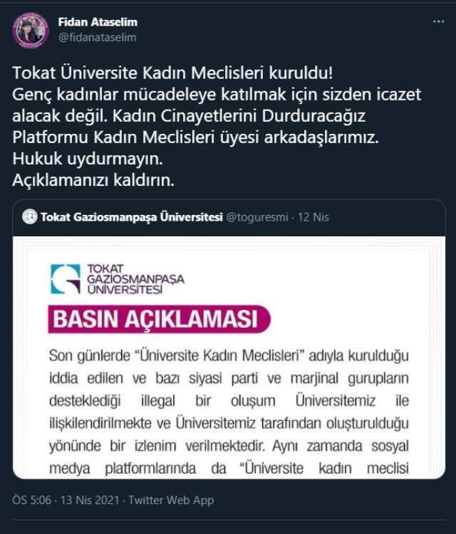 Gaziosmanpaşa Üniversitesi'nin 'illegal' dediği Kadın Meclisi olay oldu Gaziosmanpaşa Üniversitesi'nin 'illegal' dediği Kadın Meclisi olay oldu