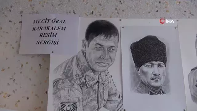 Güvenlik görevlisi karakalem sergisinde şehitlerimizi unutmadı Güvenlik görevlisi karakalem sergisinde şehitlerimizi unutmadı