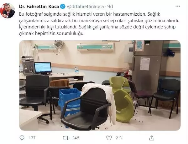 Bakan Koca'dan Sivas'ta sağlık çalışanlarını darbeden saldırganlara tepki Bakan Koca'dan Sivas'ta sağlık çalışanlarını darbeden saldırganlara tepki