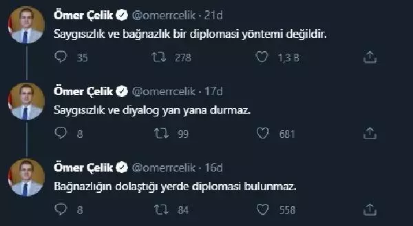 AK Parti'den skandal açıklamalara imza atan Yunan Bakan Dendias'a tepki: Saygısızlık ve bağnazlık, diplomasi yöntemi değildir AK Parti'den skandal açıklamalara imza atan Yunan Bakan Dendias'a tepki: Saygısızlık ve bağnazlık, diplomasi yöntemi değildir