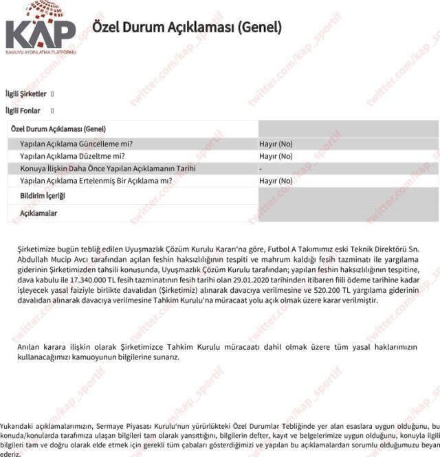 KAP statement came from Beşiktaş!  Historical compensation will be paid to Abdullah Avcı