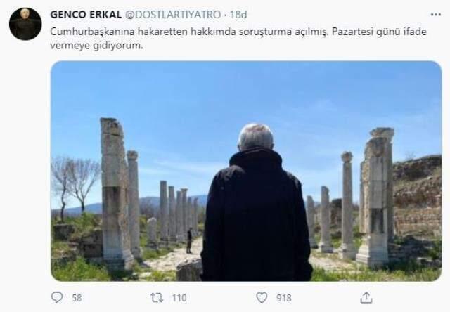 Genco Erkal, Cumhurbaşkanına hakaretten ifadeye çağrıldı Genco Erkal, Cumhurbaşkanına hakaretten ifadeye çağrıldı