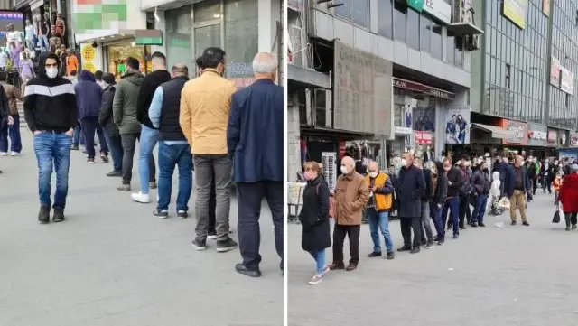 Ucuz baklavayı duyanlar salgını unuttu! Dükkan önündeki uzun kuyruk 'pes' dedirtti Ucuz baklavayı duyanlar salgını unuttu! Dükkan önündeki uzun kuyruk 'pes' dedirtti