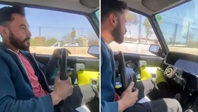 Direksiyonsuz otomobil kullanarak faciaya davetiye çıkaran sürücü yakalandı Direksiyonsuz otomobil kullanarak faciaya davetiye çıkaran sürücü yakalandı