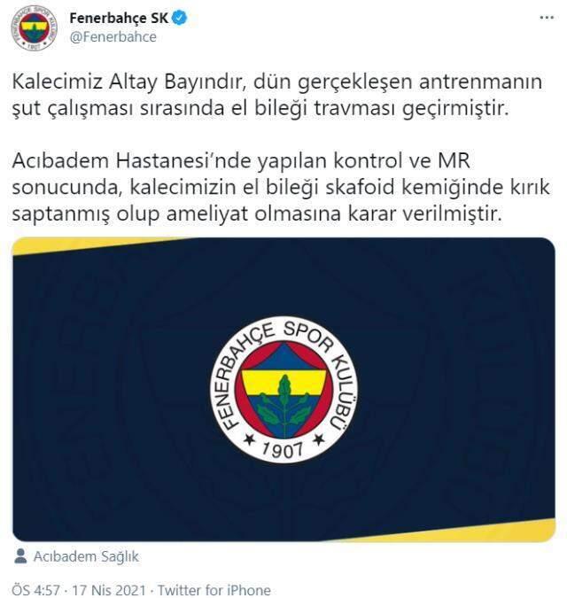 Last Minute: Altay shock to Fenerbahçe! Successful goalkeeper undergoing surgery Last Minute: Altay shock to Fenerbahçe! Successful goalkeeper undergoing surgery
