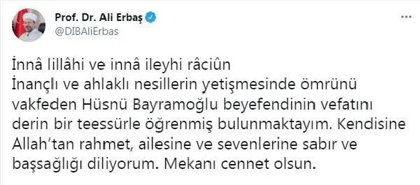 Son dakika: Bediüzzaman'ın talebesi Hüsnü Bayramoğlu, hayatını kaybetti Son dakika: Bediüzzaman'ın talebesi Hüsnü Bayramoğlu, hayatını kaybetti
