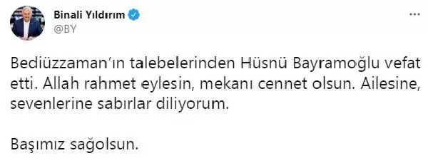 Son dakika: Bediüzzaman'ın talebesi Hüsnü Bayramoğlu, hayatını kaybetti Son dakika: Bediüzzaman'ın talebesi Hüsnü Bayramoğlu, hayatını kaybetti