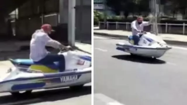 Jet skiye teker taktı otobana çıktı, görenler gözlerine inanamadı Jet skiye teker taktı otobana çıktı, görenler gözlerine inanamadı