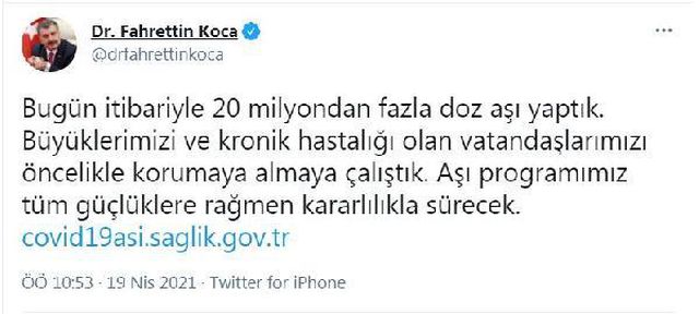 koronaviruse karsi yapilan asi sayisi 20 mily 2 14075352 o