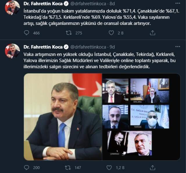 Son Dakika: Bakan Koca, vakaların en yüksek olduğu illerdeki yoğun bakım doluluk oranları açıkladı Son Dakika: Bakan Koca, vakaların en yüksek olduğu illerdeki yoğun bakım doluluk oranları açıkladı