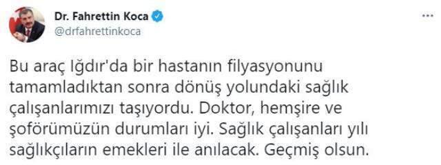 Bakan Koca, sağlık çalışanlarının kaza yaptığı otomobili paylaştı Bakan Koca, sağlık çalışanlarının kaza yaptığı otomobili paylaştı