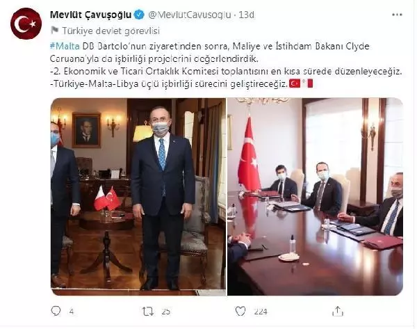 Dışişleri Bakanı Çavuşoğlu, Malta Maliye ve İstihdam Bakanı Clyde ??Caruana ile bir araya geldi Dışişleri Bakanı Çavuşoğlu, Malta Maliye ve İstihdam Bakanı Clyde ??Caruana ile bir araya geldi
