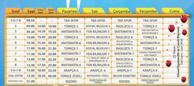 EBA ders programları! TRT 21 Nisan EBA ilkokul, ortaokul, lise ders programları!