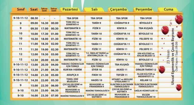 EBA ders programları! TRT 21 Nisan EBA ilkokul, ortaokul, lise ders programları!