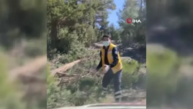 Hastaya yetişmeye çalışan 112 ekibine kütük engeli Hastaya yetişmeye çalışan 112 ekibine kütük engeli