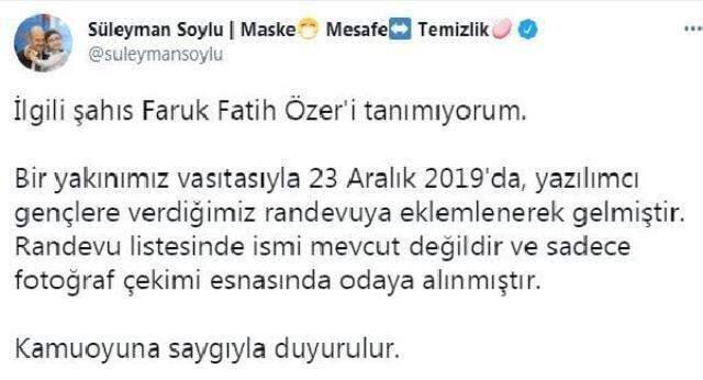 Thodex'in kurucusu Faruk Fatih Özer ile fotoğraf çekilen Bakan Soylu'dan açıklama: Şahsı tanımıyorum Thodex'in kurucusu Faruk Fatih Özer ile fotoğraf çekilen Bakan Soylu'dan açıklama: Şahsı tanımıyorum