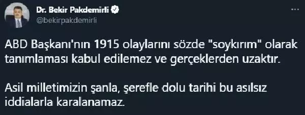 Cumhurbaşkanlığı Kabinesi'nden, ABD Başkanı Biden'a tepkiler Cumhurbaşkanlığı Kabinesi'nden, ABD Başkanı Biden'a tepkiler