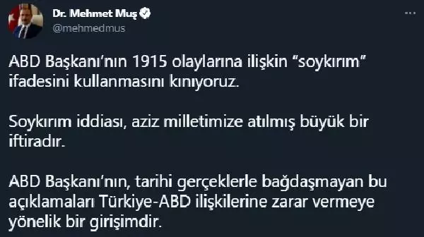 Cumhurbaşkanlığı Kabinesi'nden, ABD Başkanı Biden'a tepkiler Cumhurbaşkanlığı Kabinesi'nden, ABD Başkanı Biden'a tepkiler