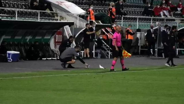 While the Denizli-Sivas match was being played, the white pigeon landed on the field, drank the offered water and left the stadium.