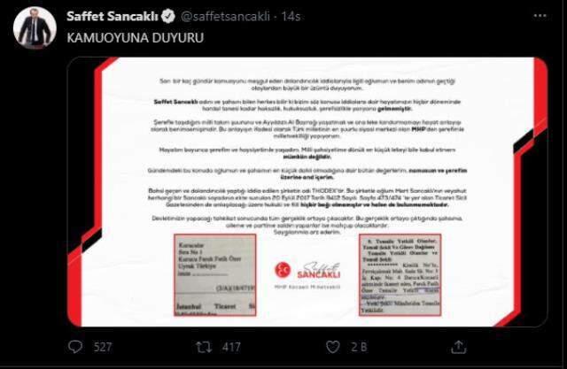 MHP'li Saffet Sancaklı'nın oğlunun Thodex'in kurucusu Faruk Fatih Özer'in ortağı olduğu iddiası