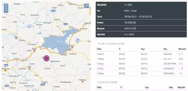 Bitlis'te 19 dakika arayla 2 deprem Bitlis'te 19 dakika arayla 2 deprem