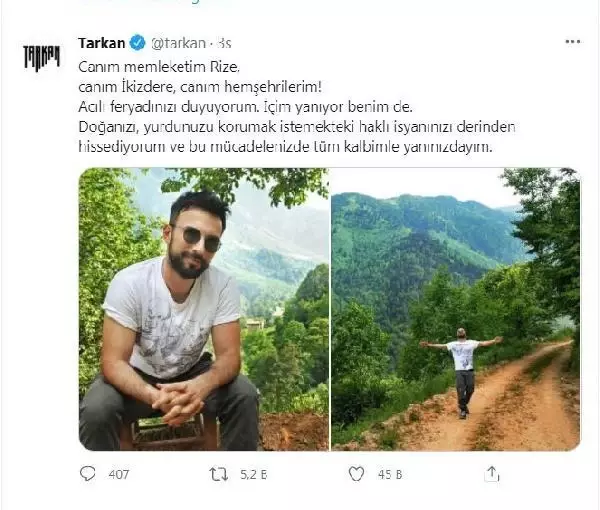 Taş ocağı gerginliğinde Tarkan'dan hemşehrilerine destek: Haklı isyanınızda yanınızdayım Taş ocağı gerginliğinde Tarkan'dan hemşehrilerine destek: Haklı isyanınızda yanınızdayım