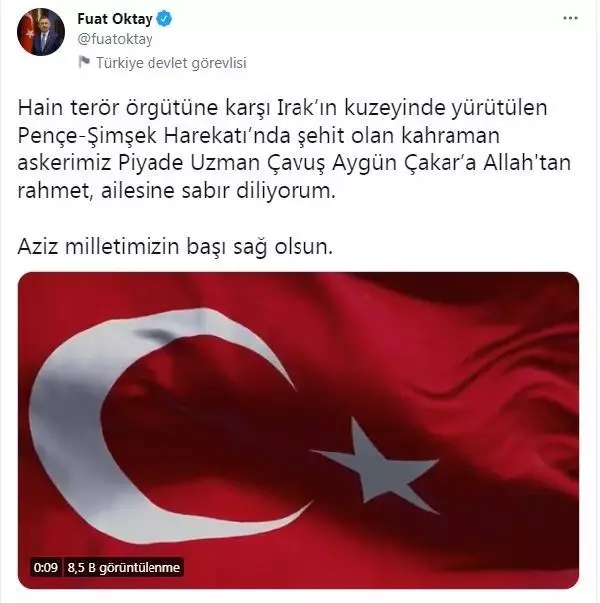 Son dakika: Şehit Uzman Çavuş Aygün Çakar için taziye mesajları paylaşıldı Son dakika: Şehit Uzman Çavuş Aygün Çakar için taziye mesajları paylaşıldı