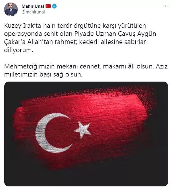 Son dakika: Şehit Uzman Çavuş Aygün Çakar için taziye mesajları paylaşıldı Son dakika: Şehit Uzman Çavuş Aygün Çakar için taziye mesajları paylaşıldı
