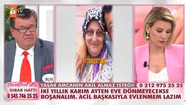 Esra Erol'da ilginç olay! Eşi evden kaçan 72 yaşındaki adamdan şok sözler: Gelmeyecekse söylesin, benim acil evlenmem lazım