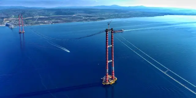 1915 Çanakkale Köprüsü'nde ana halat kablolarının montajı tamamlanmak üzere
