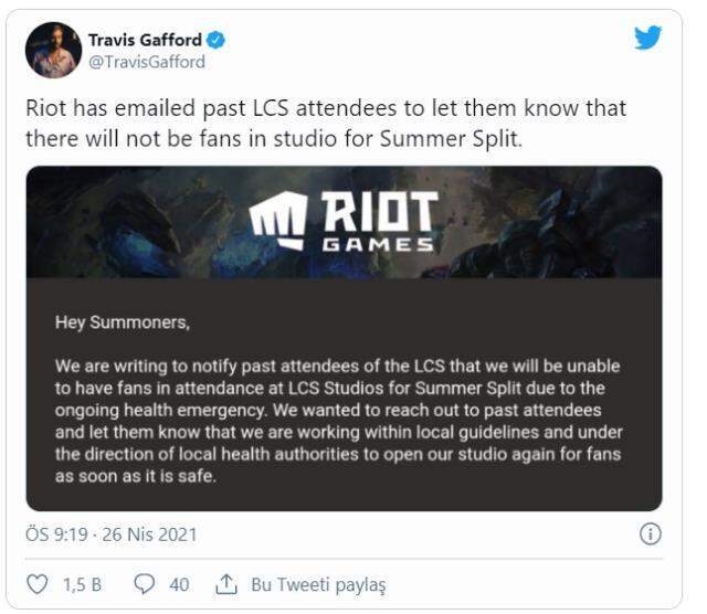 Riot, 2021 LCS yaz mevsiminin taraftarsız oynanacağını doğruladı