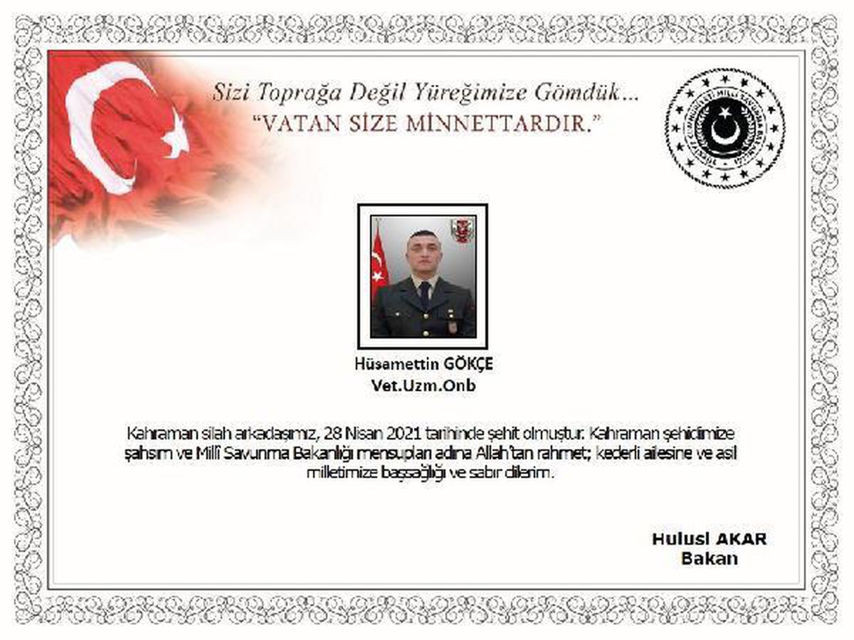 Şimşek, Yıldırım Operasyonu'nda Uzman Onbaşı şehit oldu