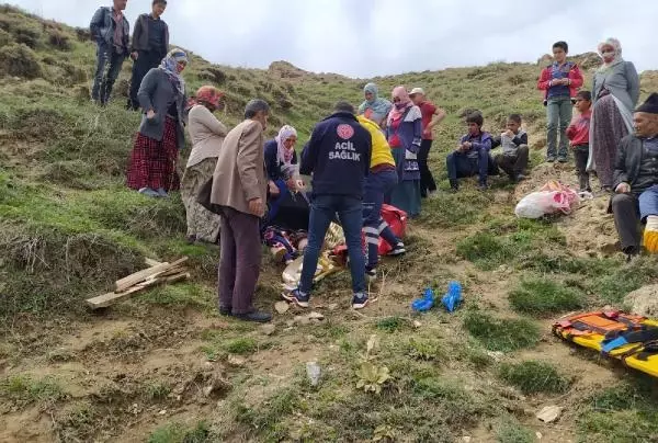 Pancar toplarken kayalıklardan düşüp, yaralandı Pancar toplarken kayalıklardan düşüp, yaralandı