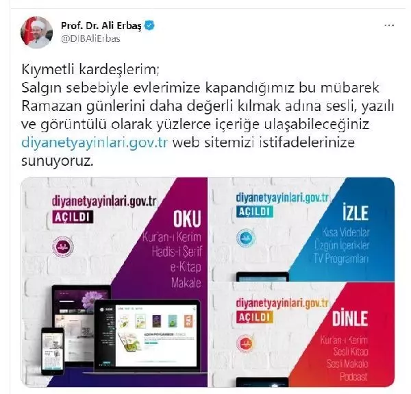Diyanet'in yeni dijital platformu hayata geçti Diyanet'in yeni dijital platformu hayata geçti