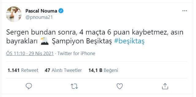 Eski Beşiktaşlı Pascal Nouma, şampiyonluk ateşini yaktı: Asın bayrakları, Sergen kimseye puan vermez Eski Beşiktaşlı Pascal Nouma, şampiyonluk ateşini yaktı: Asın bayrakları, Sergen kimseye puan vermez