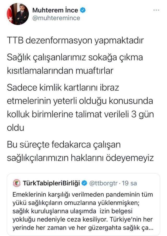 İçişleri Bakan Yardımcısı İnce'den tam kapanmada 'sağlık çalışanlarına ceza kesildiği' iddiasına yalanlama