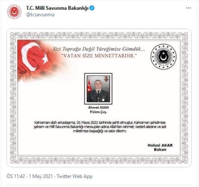 Pençe-Yıldırım Harekatı'nda bir asker şehit oldu
