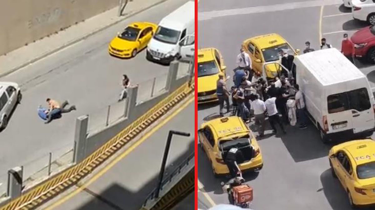 Yol verme kavgasında muştayla dayak yiyen taksi şoförünün arkadaşları ortalığı birbirine kattı